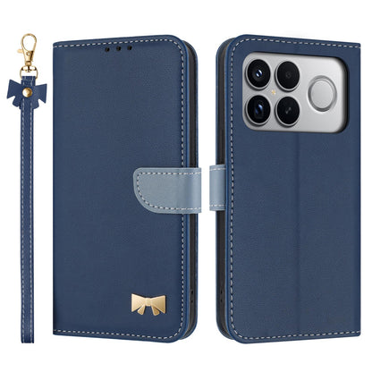 For Redmi K90 Pro Max / Poco F8 Ultra Metal Bow Leather Phone Case with Hand Strap(Dark Blue)