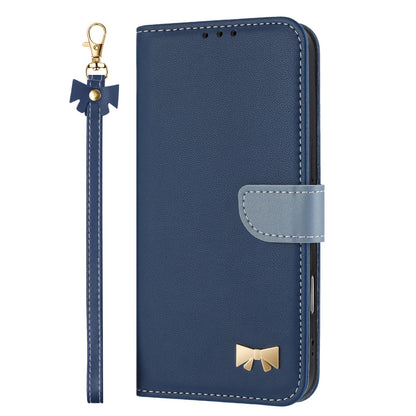 For Redmi K90 Pro Max / Poco F8 Ultra Metal Bow Leather Phone Case with Hand Strap(Dark Blue)