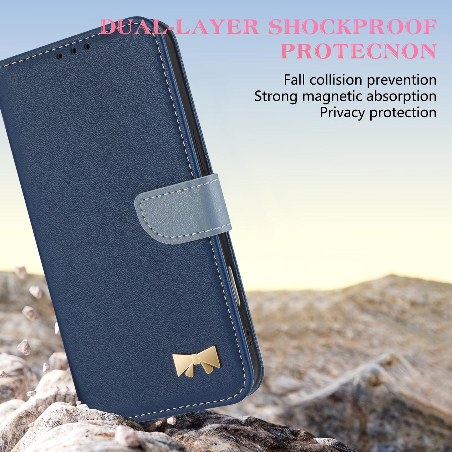 For Redmi K90 Pro Max / Poco F8 Ultra Metal Bow Leather Phone Case with Hand Strap(Dark Blue)