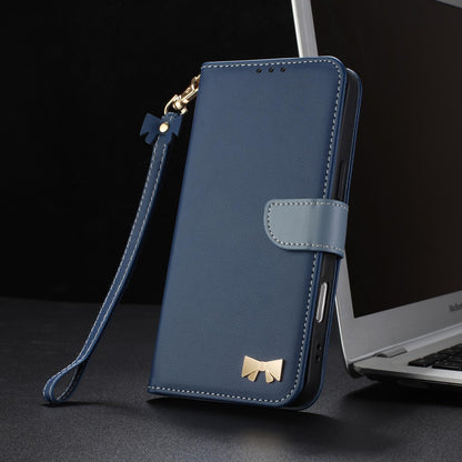 For Redmi K90 Pro Max / Poco F8 Ultra Metal Bow Leather Phone Case with Hand Strap(Dark Blue)