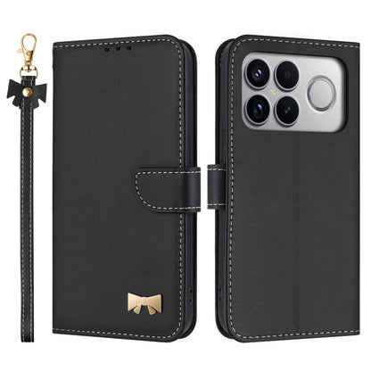 For Redmi K90 Pro Max / Poco F8 Ultra Metal Bow Leather Phone Case with Hand Strap(Black)