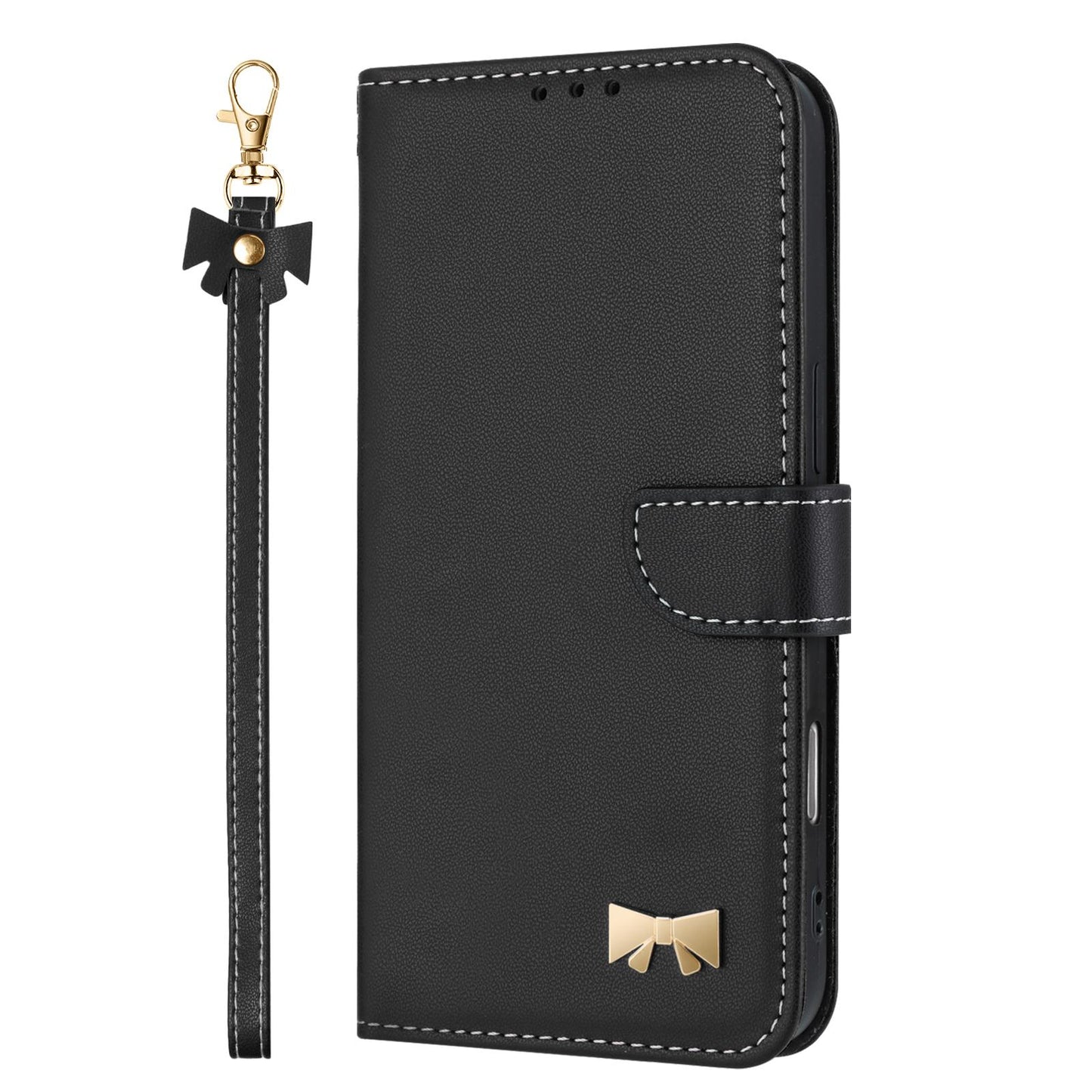 For Redmi K90 Pro Max / Poco F8 Ultra Metal Bow Leather Phone Case with Hand Strap(Black)
