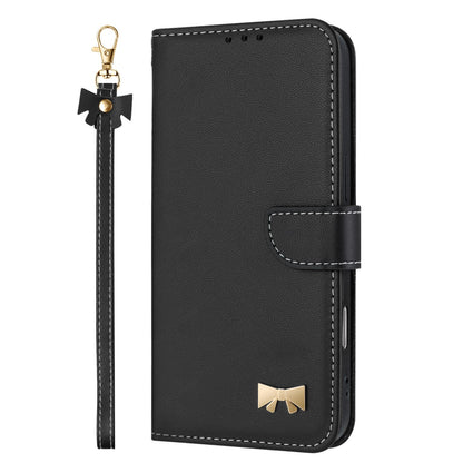 For Redmi K90 Pro Max / Poco F8 Ultra Metal Bow Leather Phone Case with Hand Strap(Black)