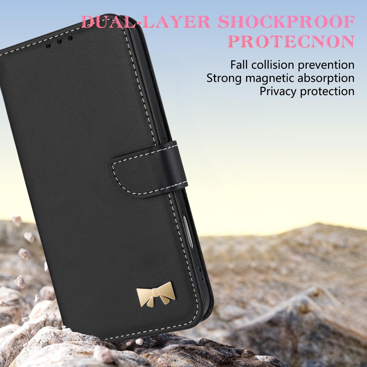 For Redmi K90 Pro Max / Poco F8 Ultra Metal Bow Leather Phone Case with Hand Strap(Black)