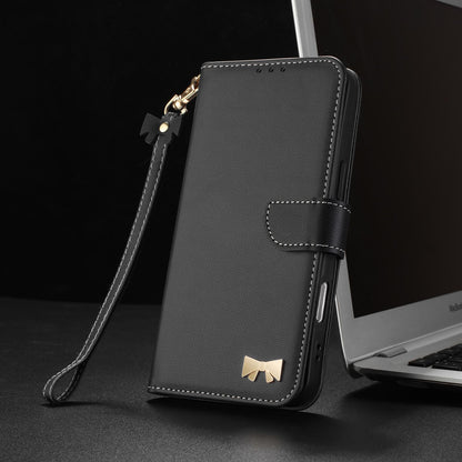 For Redmi K90 Pro Max / Poco F8 Ultra Metal Bow Leather Phone Case with Hand Strap(Black)