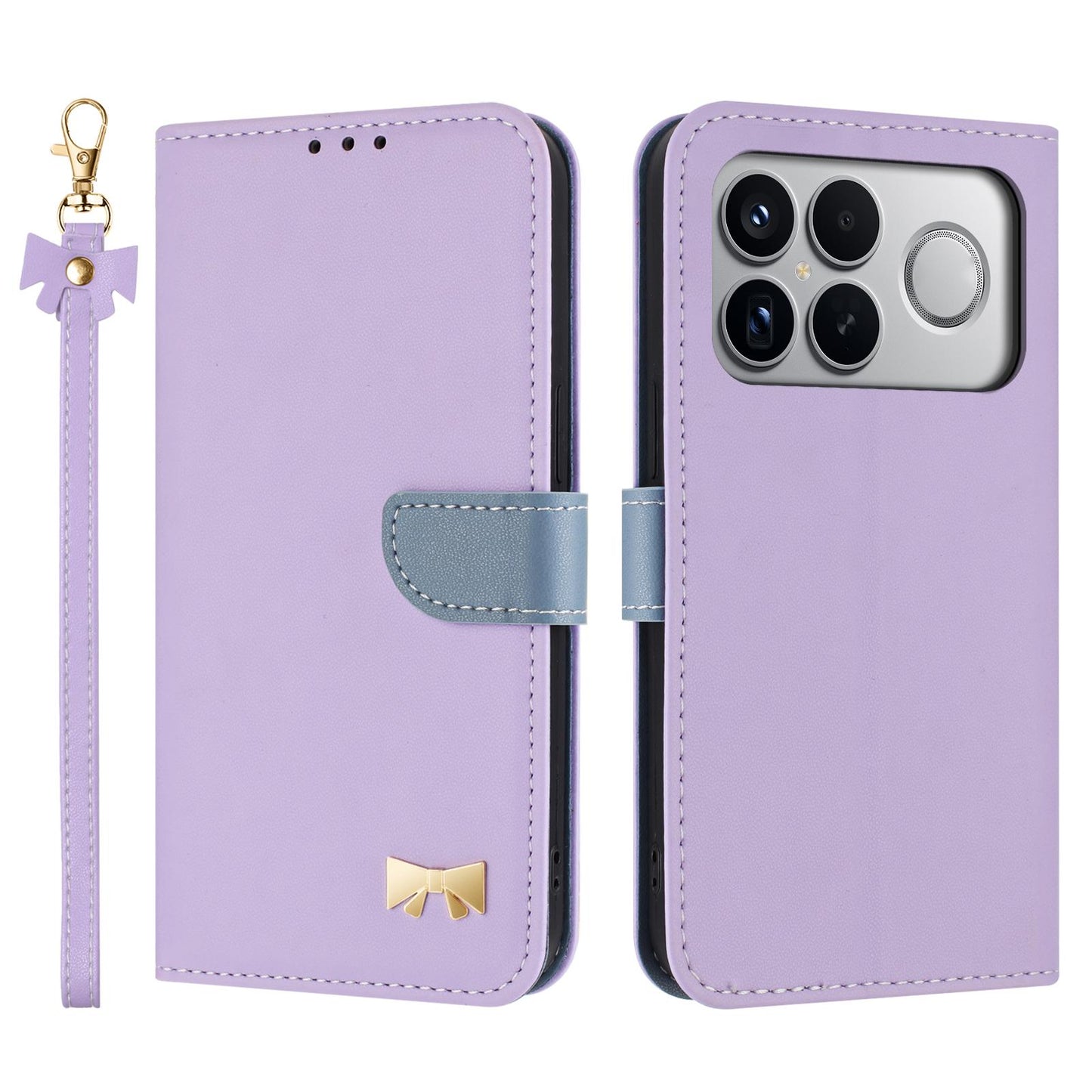 For Redmi K90 Pro Max / Poco F8 Ultra Metal Bow Leather Phone Case with Hand Strap(Purple)