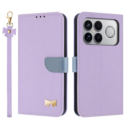 For Redmi K90 Pro Max / Poco F8 Ultra Metal Bow Leather Phone Case with Hand Strap(Purple)