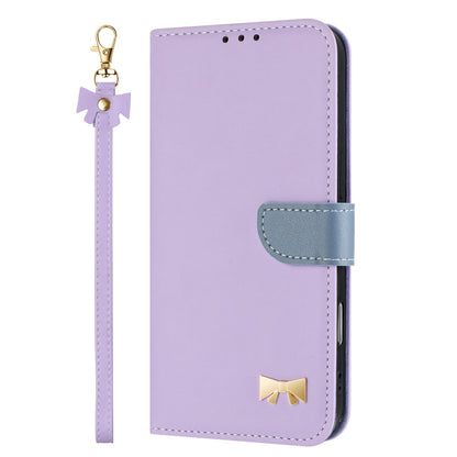 For Redmi K90 Pro Max / Poco F8 Ultra Metal Bow Leather Phone Case with Hand Strap(Purple)