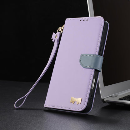 For Redmi K90 Pro Max / Poco F8 Ultra Metal Bow Leather Phone Case with Hand Strap(Purple)