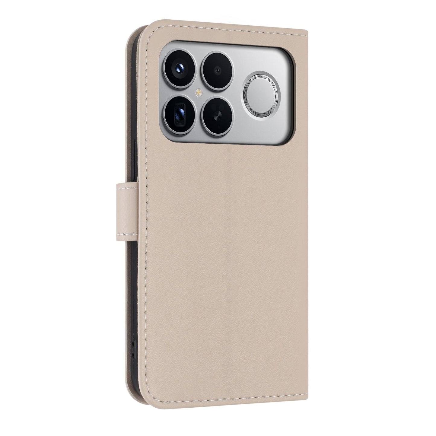 For Redmi K90 Pro Max / Poco F8 Ultra Metal Bow Leather Phone Case with Hand Strap(Apricot)