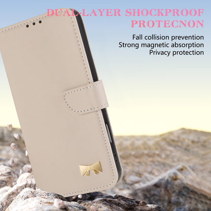 For Redmi K90 Pro Max / Poco F8 Ultra Metal Bow Leather Phone Case with Hand Strap(Apricot)