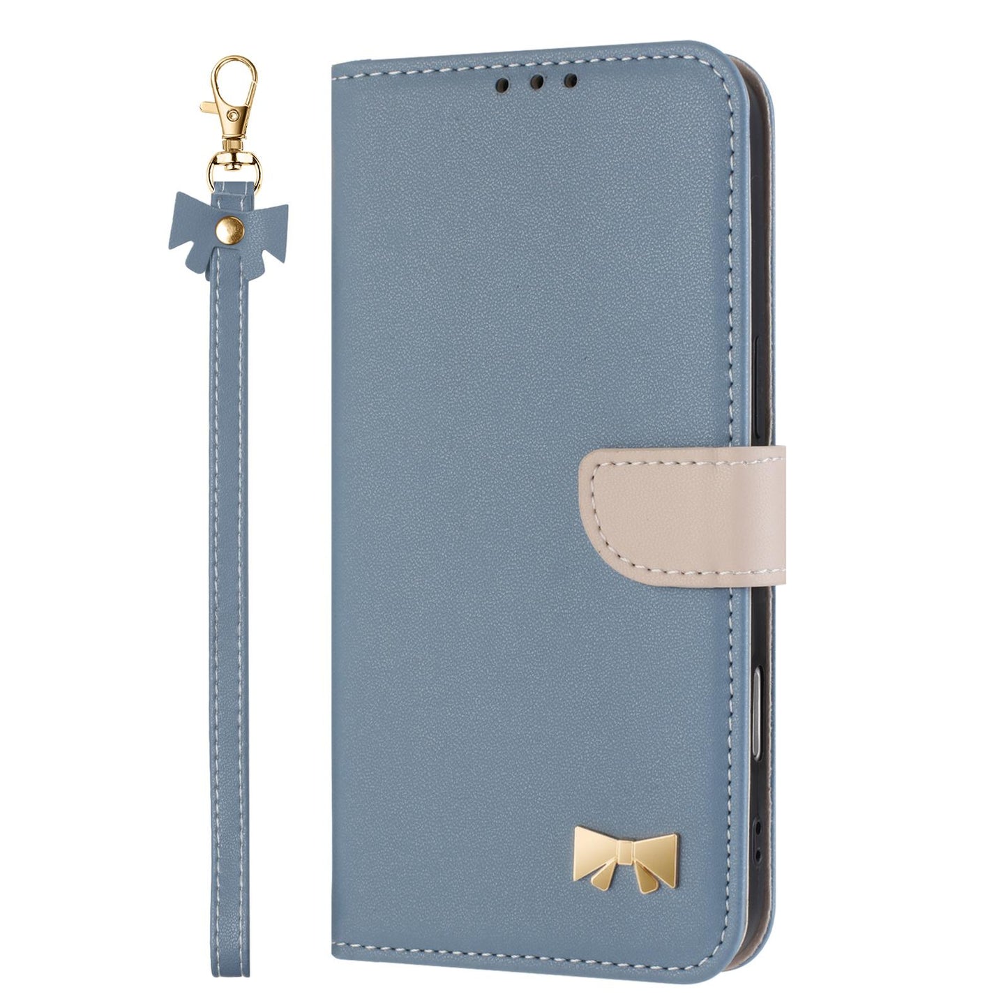 For Redmi K90 Pro Max / Poco F8 Ultra Metal Bow Leather Phone Case with Hand Strap(Light Blue)
