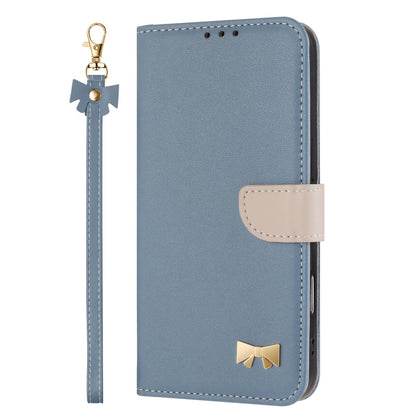 For Redmi K90 Pro Max / Poco F8 Ultra Metal Bow Leather Phone Case with Hand Strap(Light Blue)