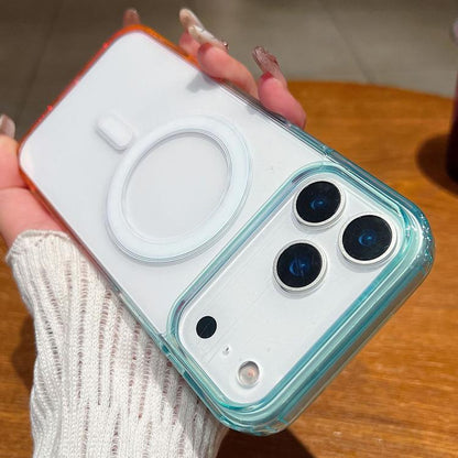 For iPhone 18 Pro Contrast Color Gradient Transparent MagSafe Phone Case - Blue Green + Pink - EDA008111827A