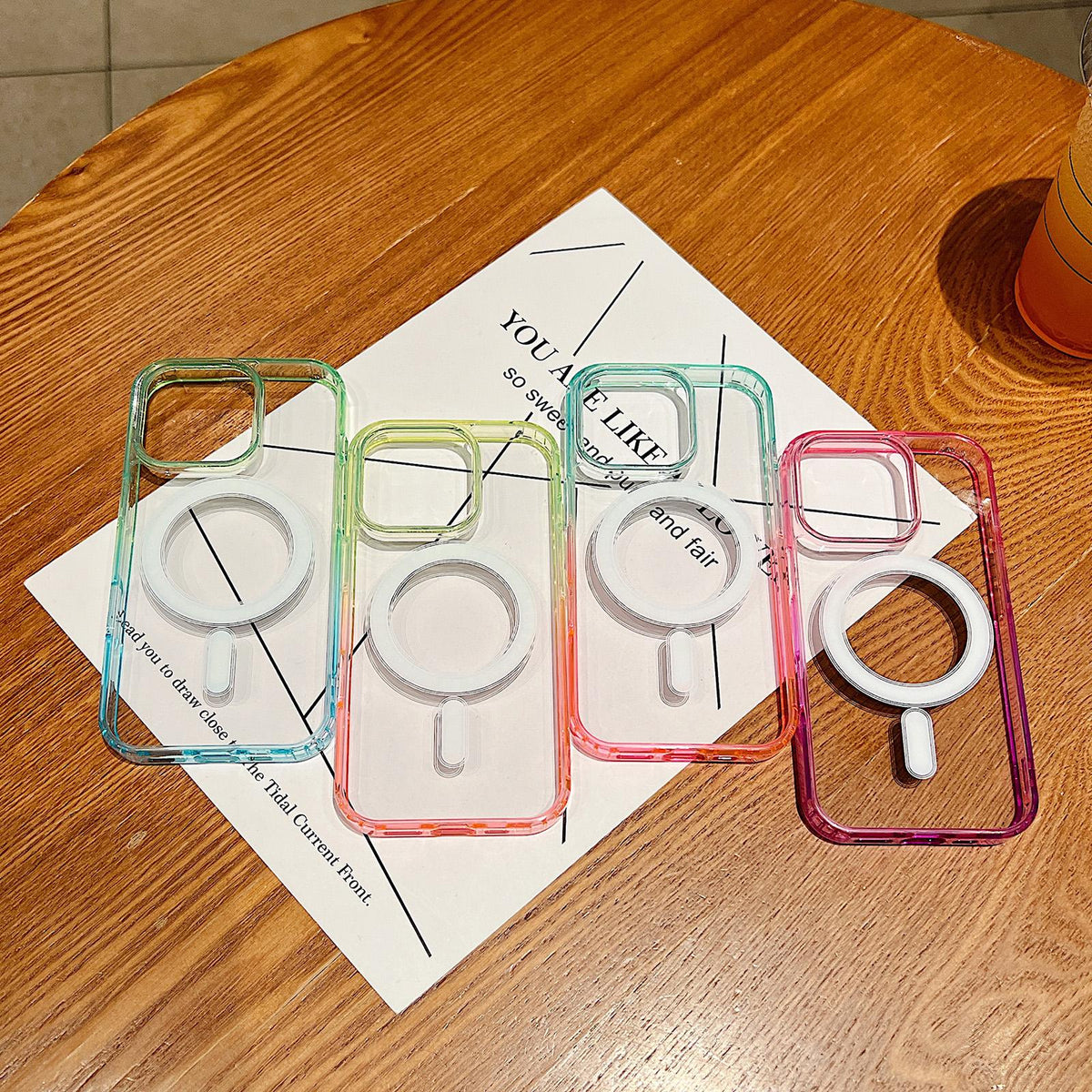 For iPhone 18 Pro Contrast Color Gradient Transparent MagSafe Phone Case - Blue Green + Pink - EDA008111827A