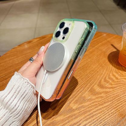 For iPhone 18 Pro Contrast Color Gradient Transparent MagSafe Phone Case - Blue Green + Pink - EDA008111827A