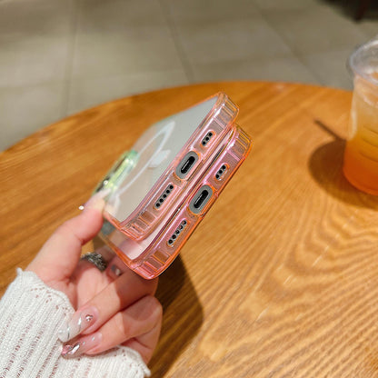 For iPhone 18 Pro Contrast Color Gradient Transparent MagSafe Phone Case - Blue Green + Pink - EDA008111827A