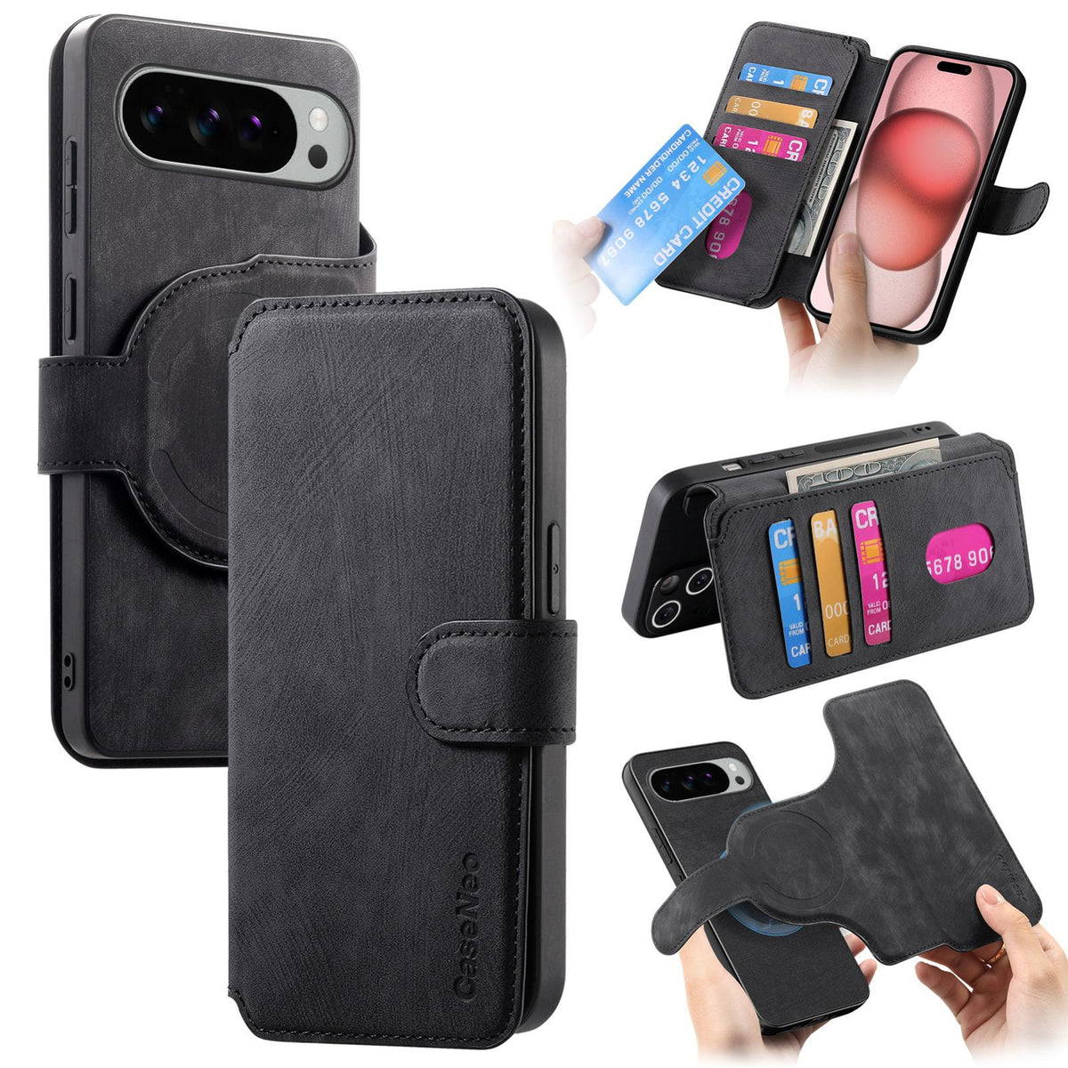 For Google Pixel 11 Pro XL CaseNeo MagSafe RFID Anti-theft Retro Leather Phone Case - Black - EDA008112505A