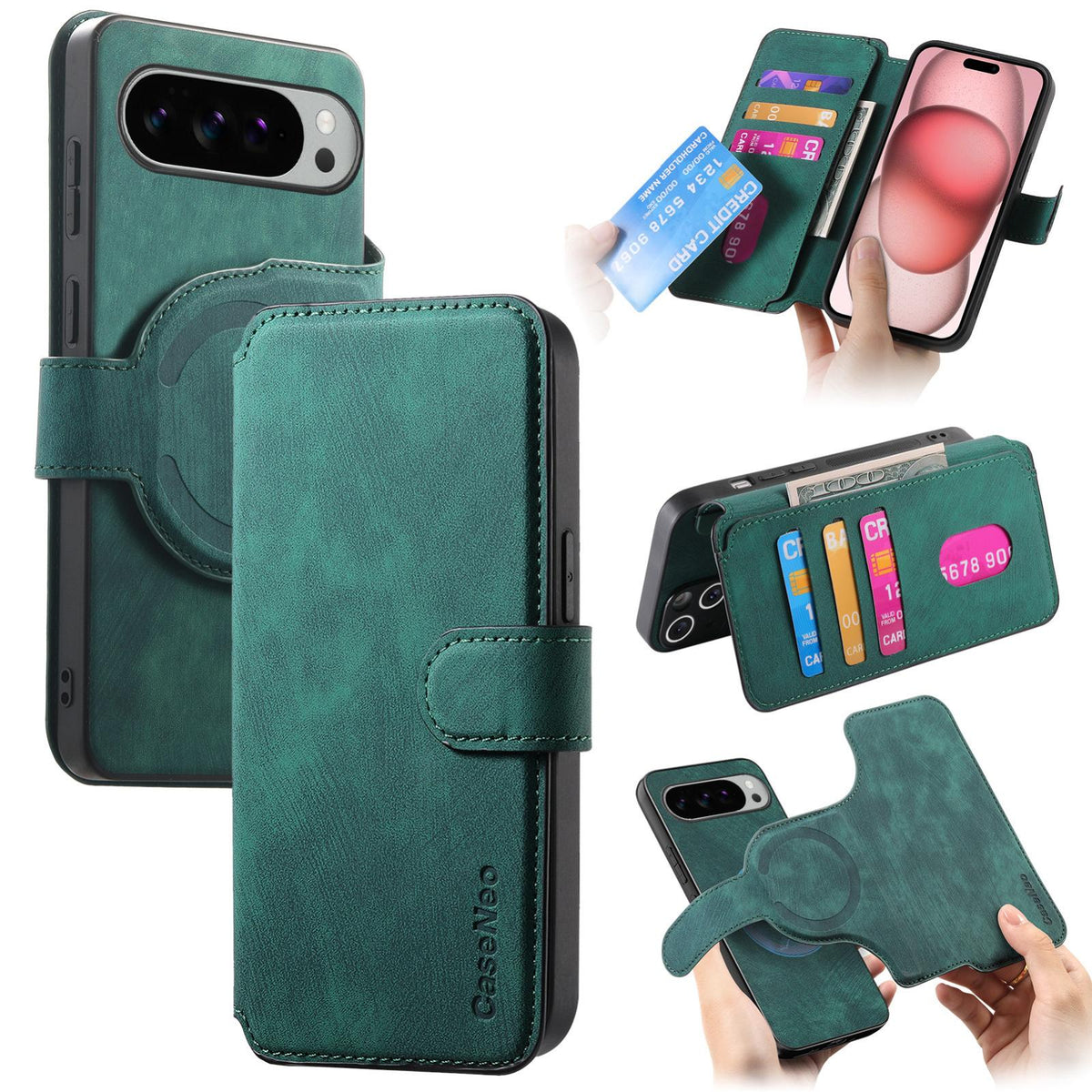 For Google Pixel 11 Pro XL CaseNeo MagSafe RFID Anti-theft Retro Leather Phone Case - Green - EDA008112505D