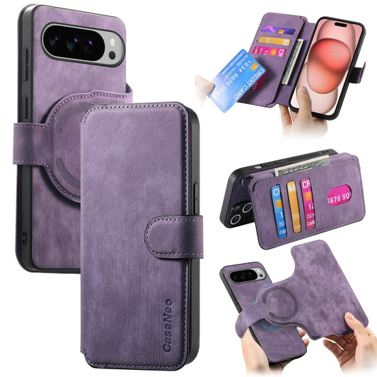 For Google Pixel 11 Pro XL CaseNeo MagSafe RFID Anti-theft Retro Leather Phone Case - Purple - EDA008112505F