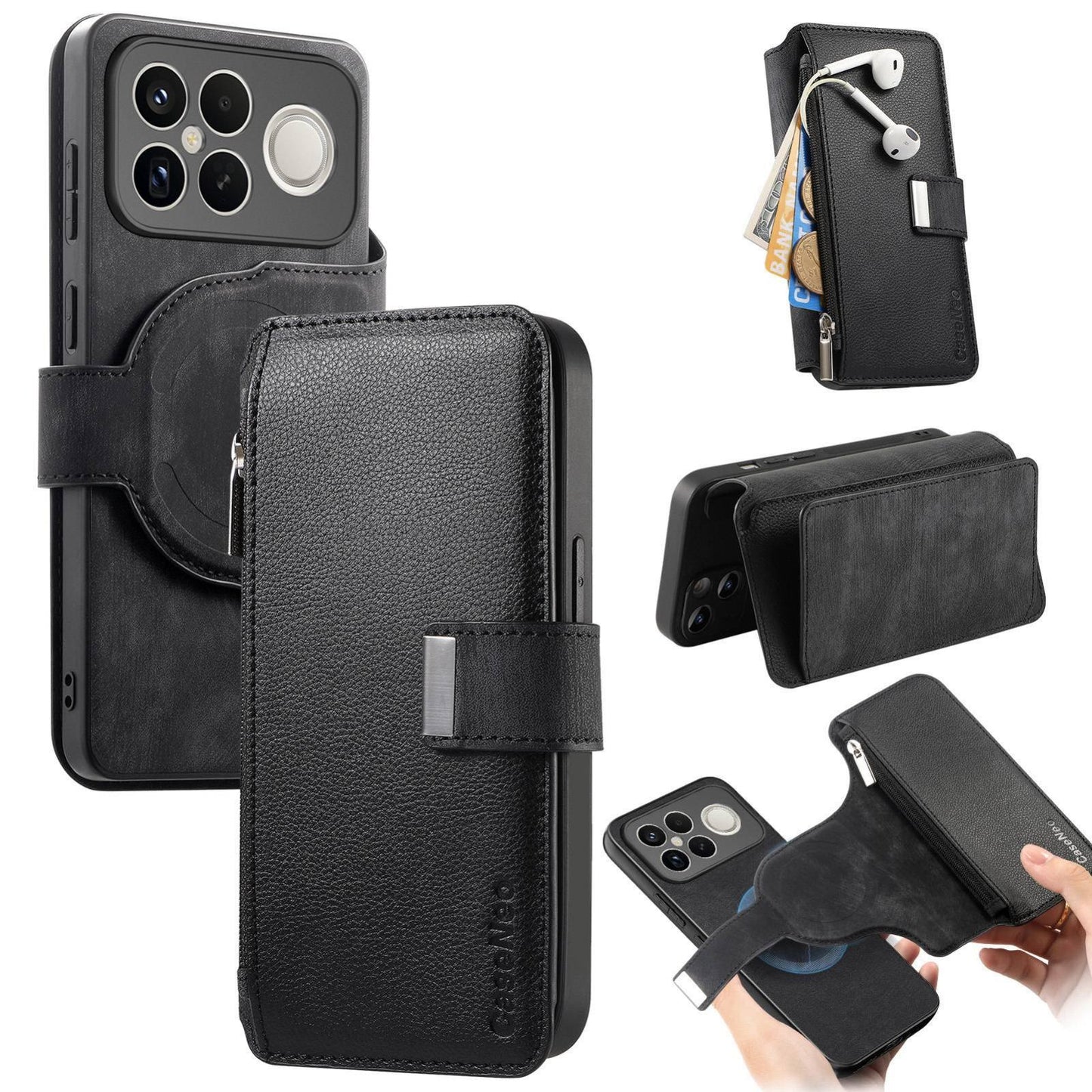 For Redmi K90 Pro Max / Poco F8 Ultra CaseNeo MagSafe RFID Anti-theft Zipper Wallet Retro Leather Phone Case(Black)