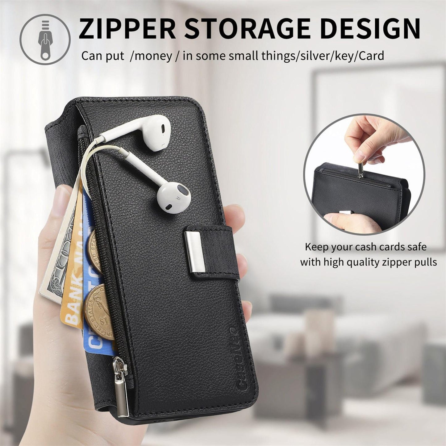 For Redmi K90 Pro Max / Poco F8 Ultra CaseNeo MagSafe RFID Anti-theft Zipper Wallet Retro Leather Phone Case(Black)