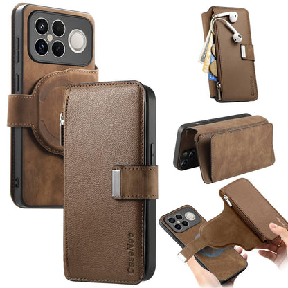 For Redmi K90 Pro Max / Poco F8 Ultra CaseNeo MagSafe RFID Anti-theft Zipper Wallet Retro Leather Phone Case(Brown)