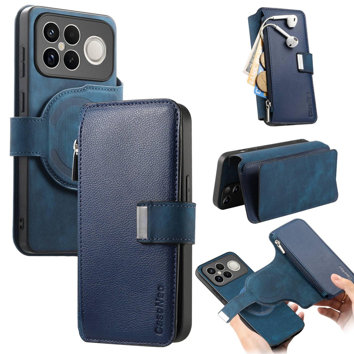For Redmi K90 Pro Max / Poco F8 Ultra CaseNeo MagSafe RFID Anti-theft Zipper Wallet Retro Leather Phone Case(Blue)