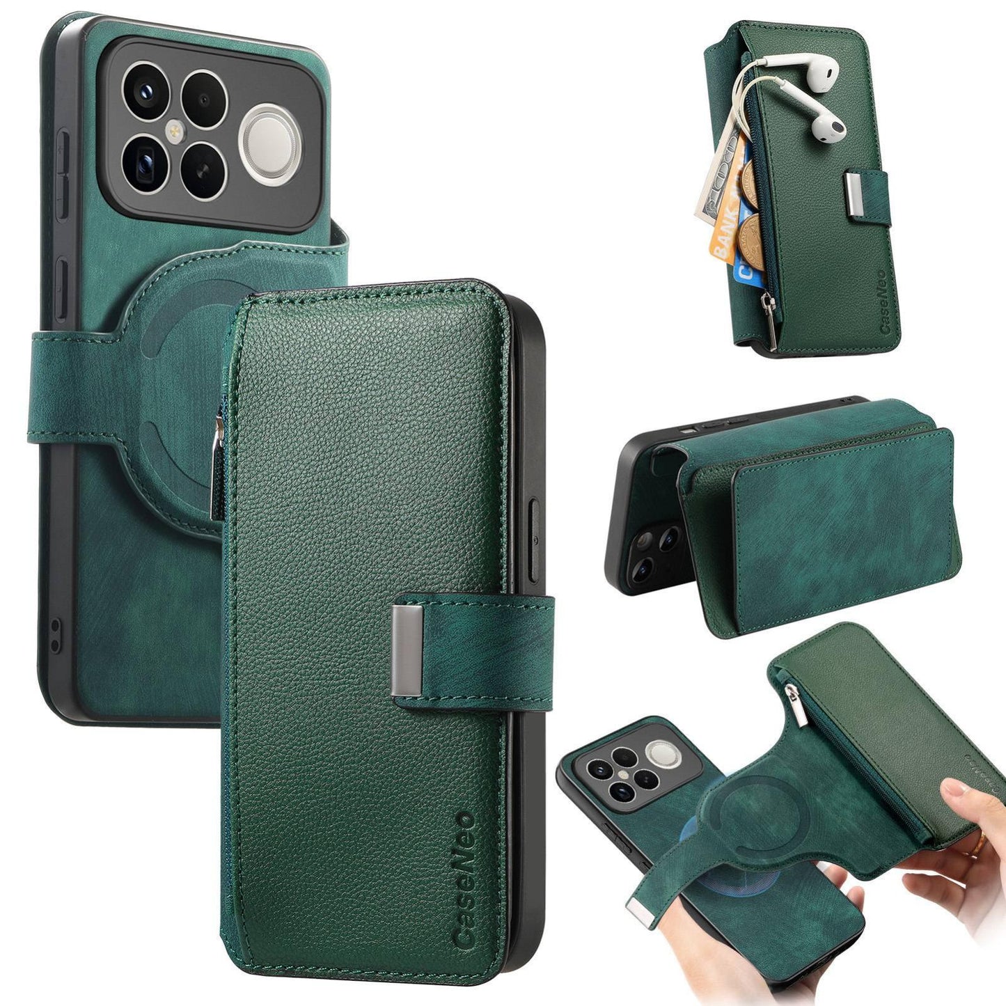 For Redmi K90 Pro Max / Poco F8 Ultra CaseNeo MagSafe RFID Anti-theft Zipper Wallet Retro Leather Phone Case(Green)