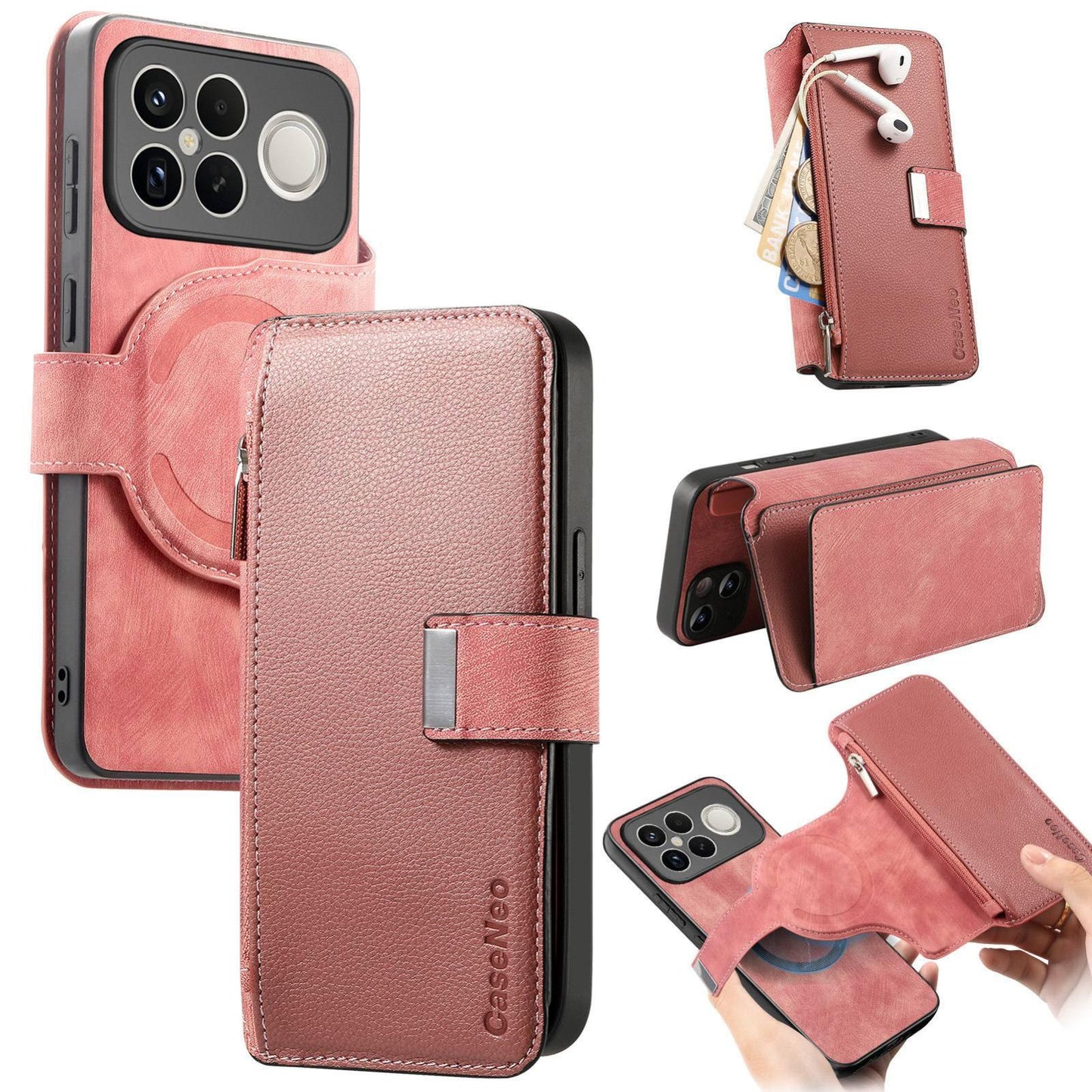 For Redmi K90 Pro Max / Poco F8 Ultra CaseNeo MagSafe RFID Anti-theft Zipper Wallet Retro Leather Phone Case(Pink)