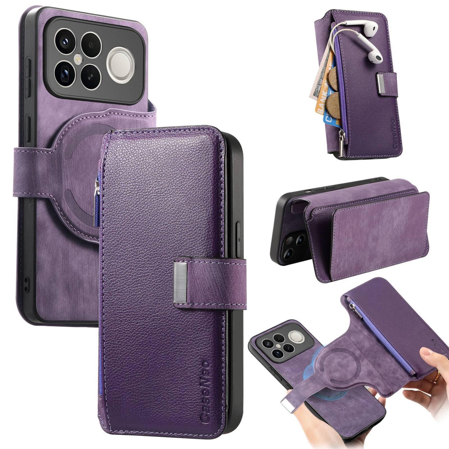 For Redmi K90 Pro Max / Poco F8 Ultra CaseNeo MagSafe RFID Anti-theft Zipper Wallet Retro Leather Phone Case(Purple)