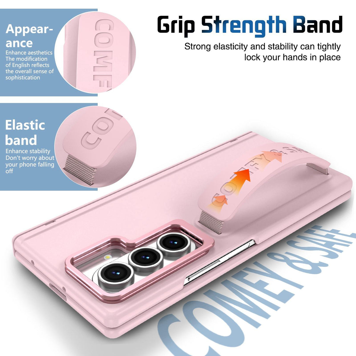For Galaxy Z Fold8 Ultra 5G Film Integrated Lens Frame Bracket Phone Case with Wristband - Pink - EDA008133605A