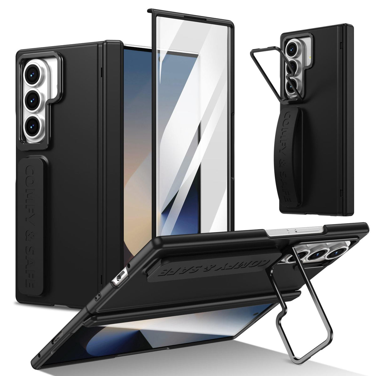For Galaxy Z Fold8 Ultra 5G Film Integrated Lens Frame Bracket Phone Case with Wristband - Black - EDA008133605B