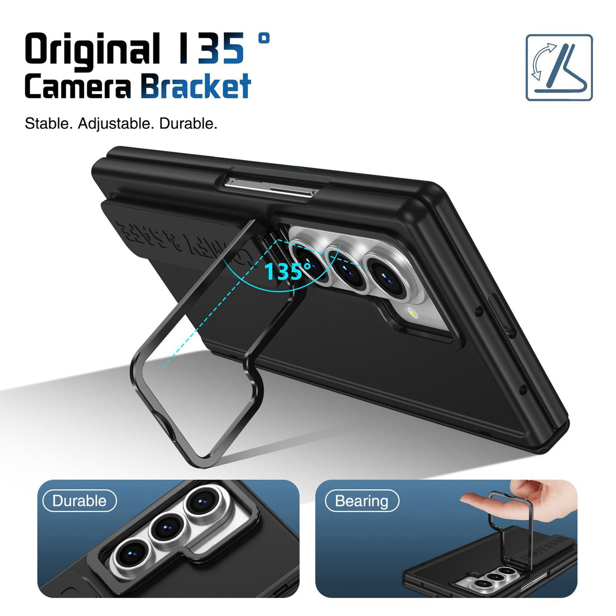 For Galaxy Z Fold8 Ultra 5G Film Integrated Lens Frame Bracket Phone Case with Wristband - Black - EDA008133605B