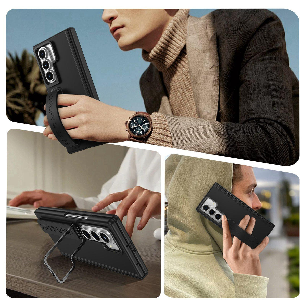 For Galaxy Z Fold8 Ultra 5G Film Integrated Lens Frame Bracket Phone Case with Wristband - Black - EDA008133605B