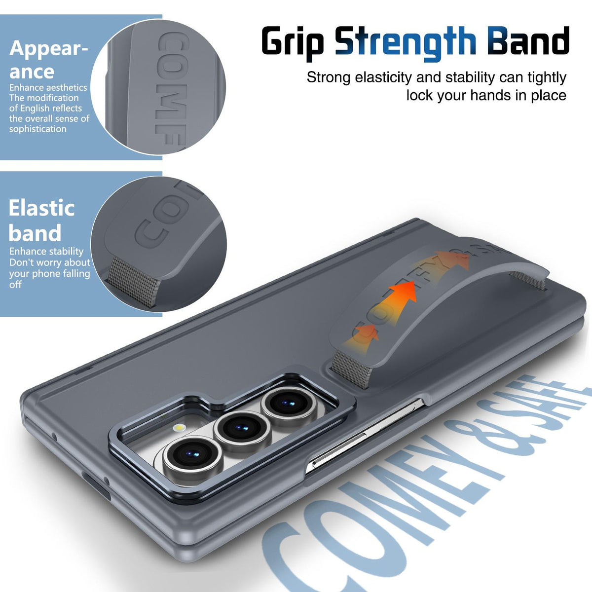 For Galaxy Z Fold8 Ultra 5G Film Integrated Lens Frame Bracket Phone Case with Wristband - Grey - EDA008133605C