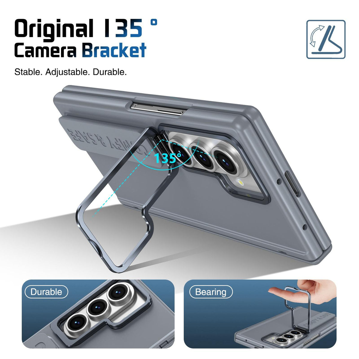 For Galaxy Z Fold8 Ultra 5G Film Integrated Lens Frame Bracket Phone Case with Wristband - Grey - EDA008133605C