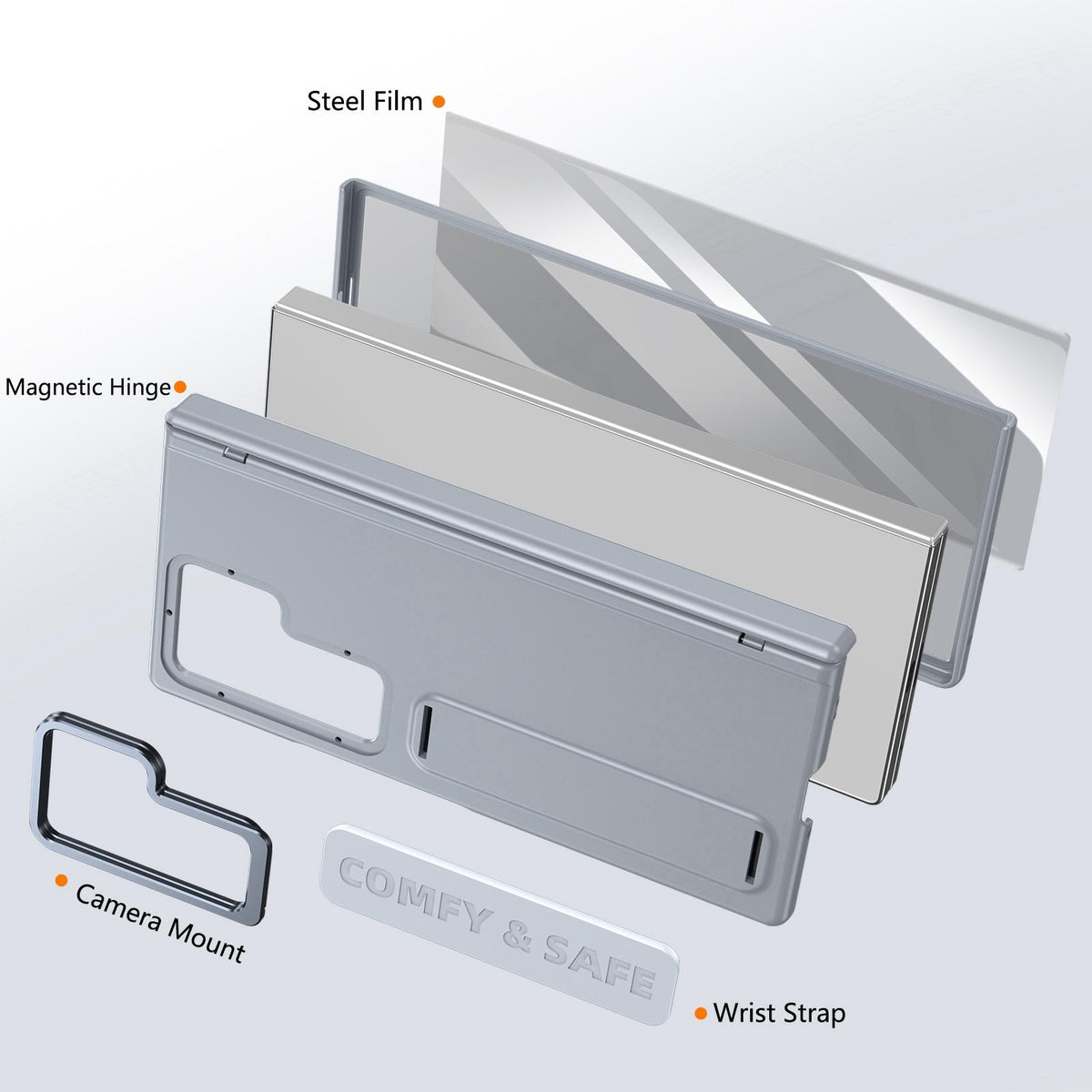 For Galaxy Z Fold8 Ultra 5G Film Integrated Lens Frame Bracket Phone Case with Wristband - Grey - EDA008133605C