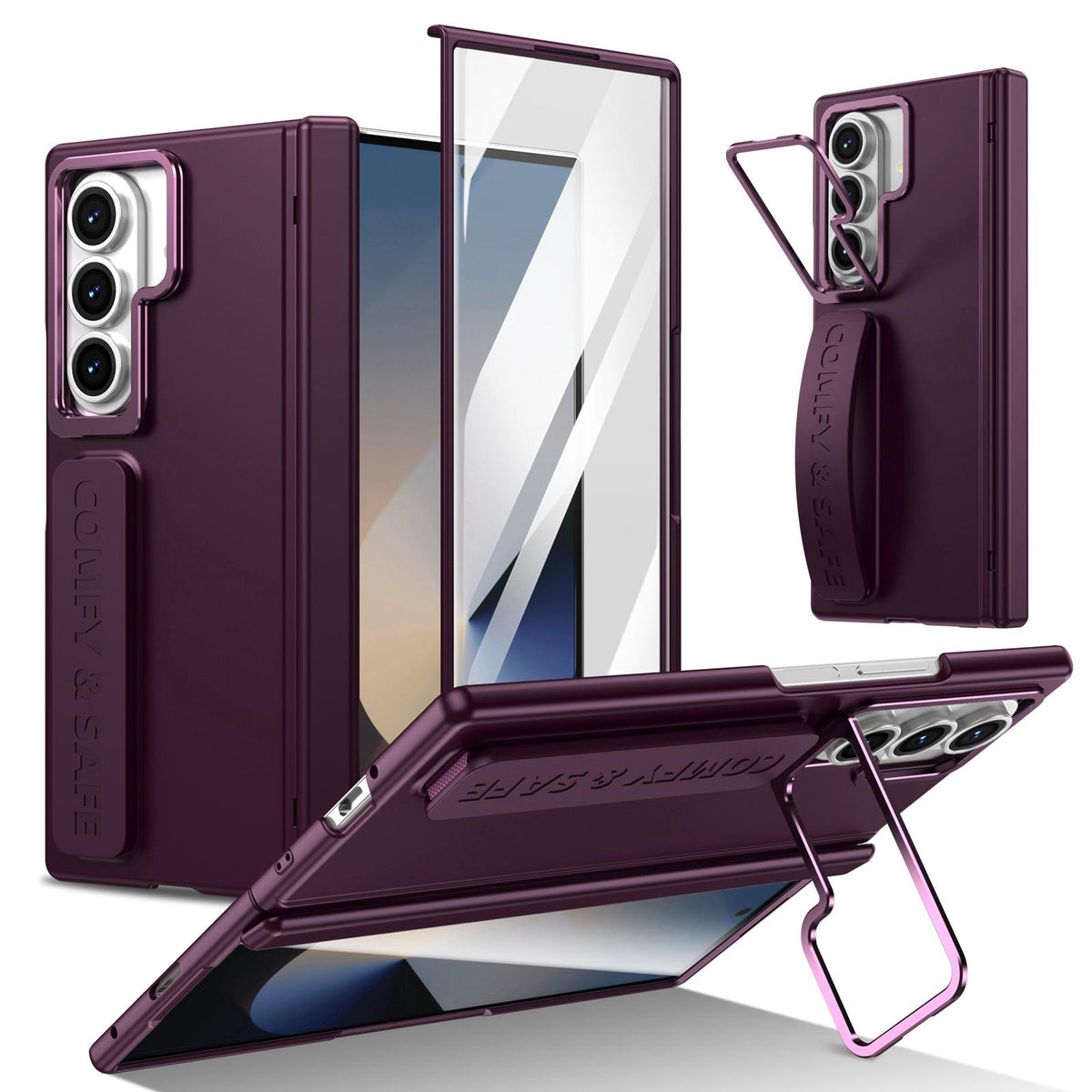 For Galaxy Z Fold8 Ultra 5G Film Integrated Lens Frame Bracket Phone Case with Wristband - Wine Red - EDA008133605D
