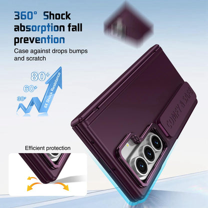 For Galaxy Z Fold8 Ultra 5G Film Integrated Lens Frame Bracket Phone Case with Wristband - Wine Red - EDA008133605D