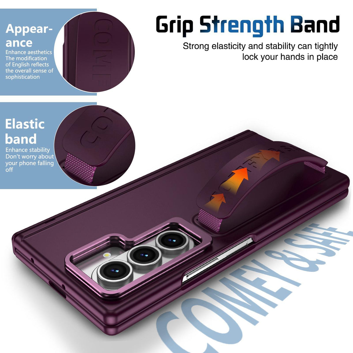For Galaxy Z Fold8 Ultra 5G Film Integrated Lens Frame Bracket Phone Case with Wristband - Wine Red - EDA008133605D