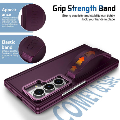 For Galaxy Z Fold8 Ultra 5G Film Integrated Lens Frame Bracket Phone Case with Wristband - Wine Red - EDA008133605D