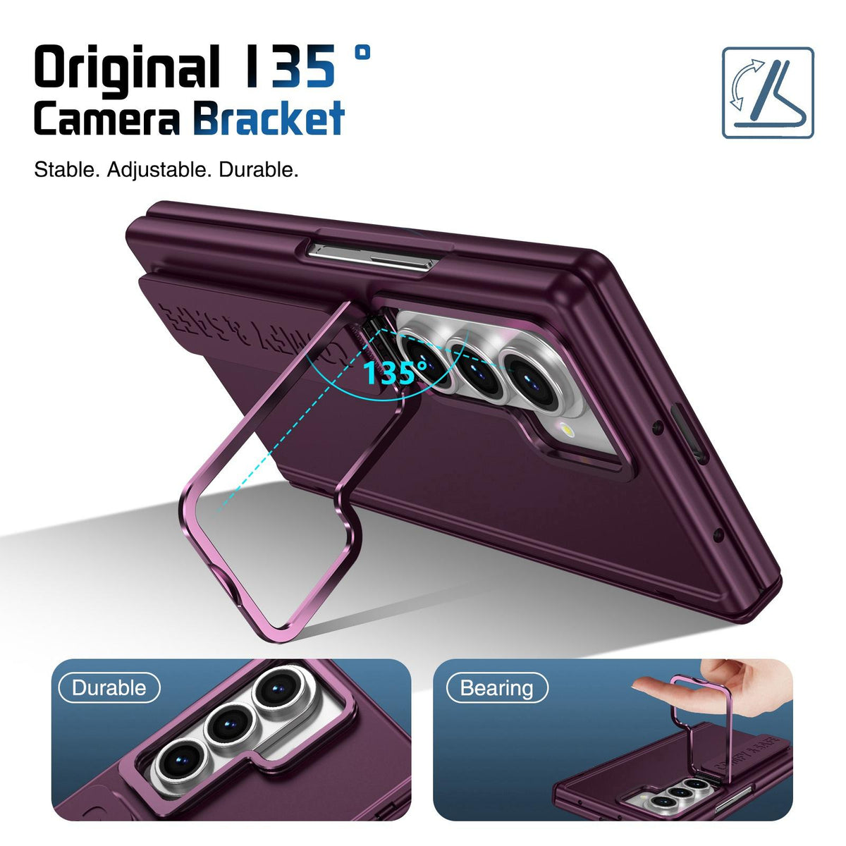 For Galaxy Z Fold8 Ultra 5G Film Integrated Lens Frame Bracket Phone Case with Wristband - Wine Red - EDA008133605D