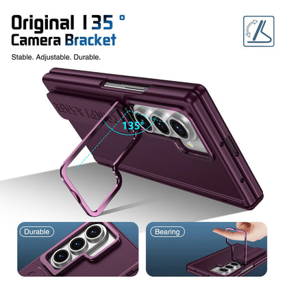 For Galaxy Z Fold8 Ultra 5G Film Integrated Lens Frame Bracket Phone Case with Wristband - Wine Red - EDA008133605D