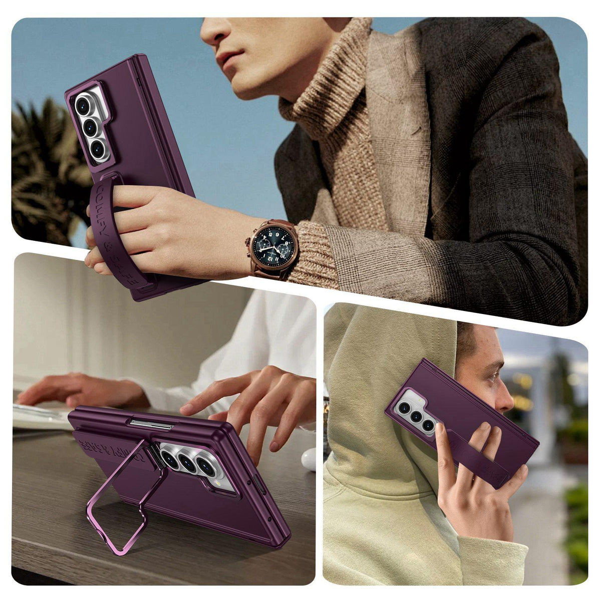 For Galaxy Z Fold8 Ultra 5G Film Integrated Lens Frame Bracket Phone Case with Wristband - Wine Red - EDA008133605D