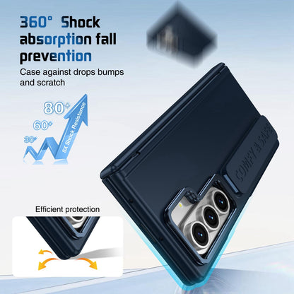 For Galaxy Z Fold8 Ultra 5G Film Integrated Lens Frame Bracket Phone Case with Wristband - Dark Blue - EDA008133605E