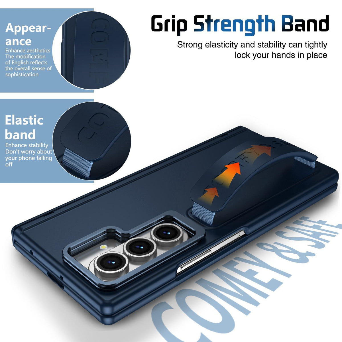 For Galaxy Z Fold8 Ultra 5G Film Integrated Lens Frame Bracket Phone Case with Wristband - Dark Blue - EDA008133605E