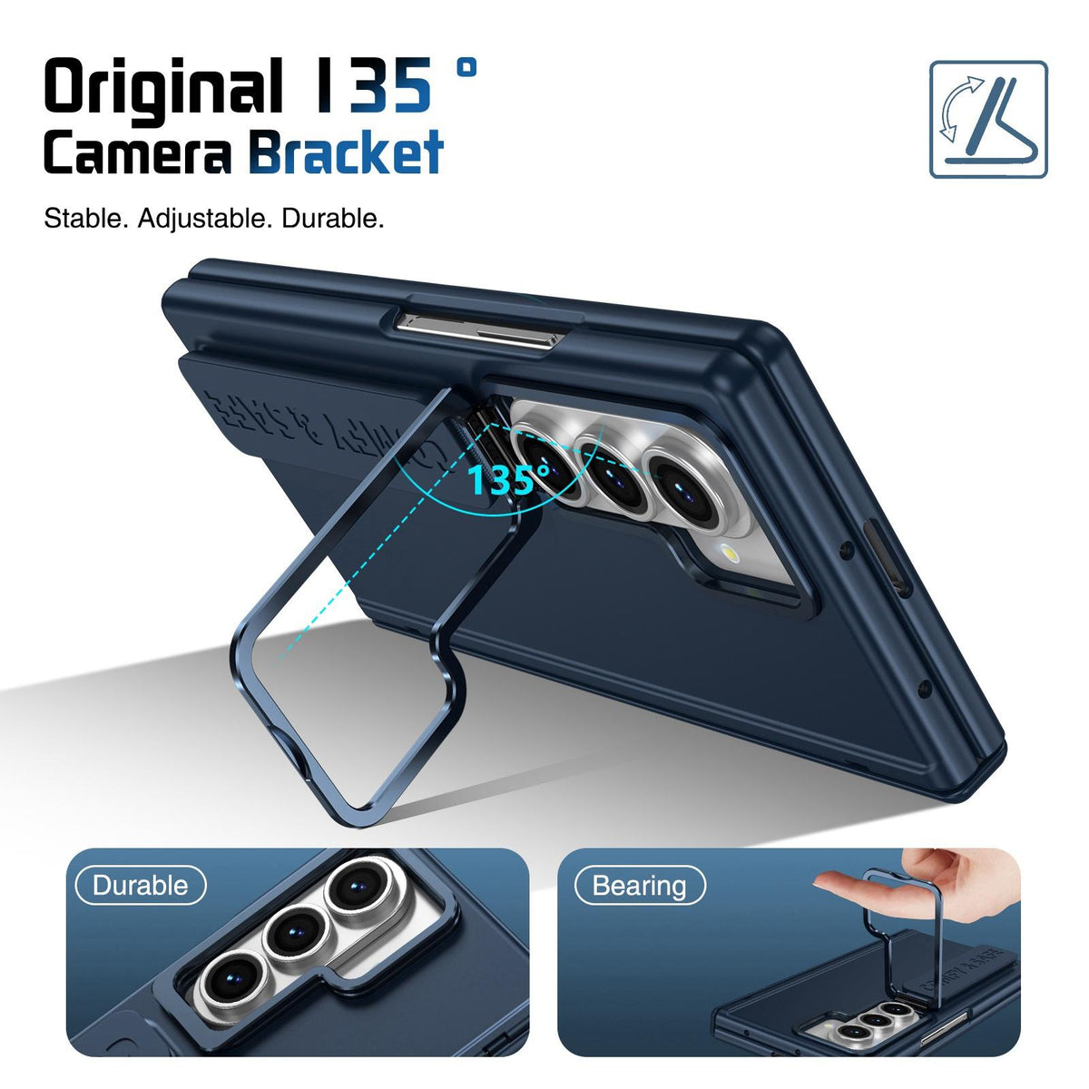 For Galaxy Z Fold8 Ultra 5G Film Integrated Lens Frame Bracket Phone Case with Wristband - Dark Blue - EDA008133605E