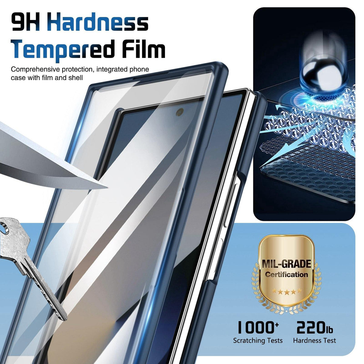 For Galaxy Z Fold8 Ultra 5G Film Integrated Lens Frame Bracket Phone Case with Wristband - Dark Blue - EDA008133605E