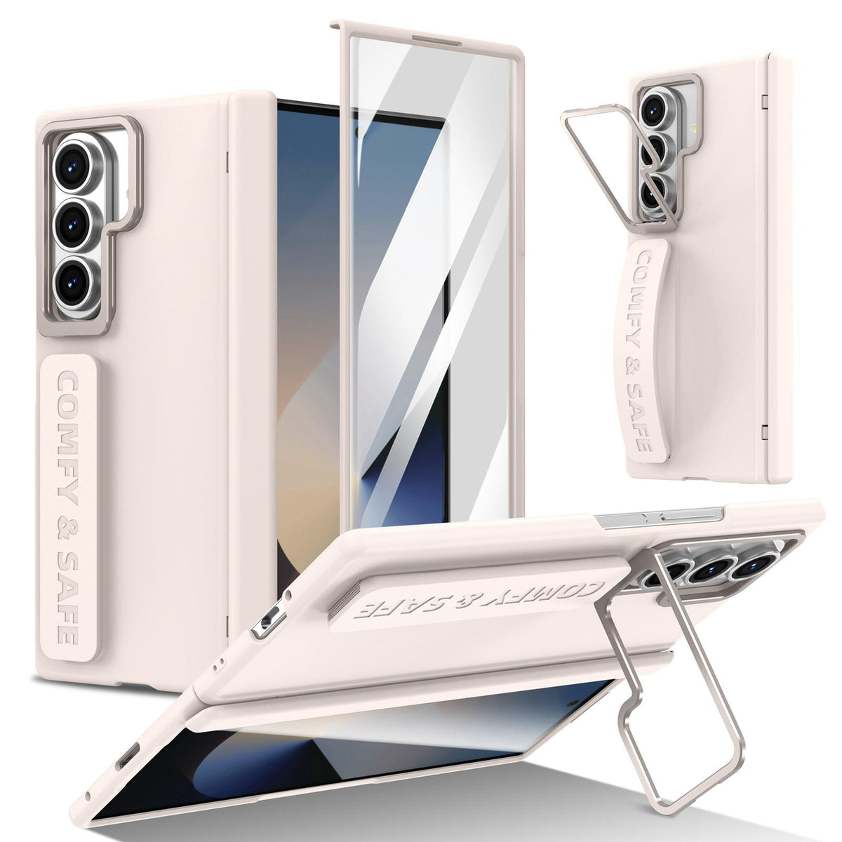 For Galaxy Z Fold8 Ultra 5G Film Integrated Lens Frame Bracket Phone Case with Wristband - Apricot - EDA008133605F